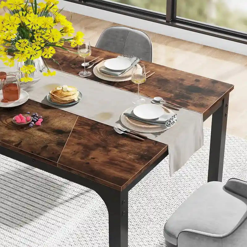 Mesa de comedor rectangular extensible rústica marrón/blanco, para 6-8 personas