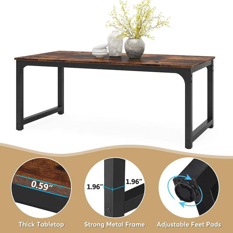 Mesa de comedor rectangular extensible rústica marrón/blanco, para 6-8 personas