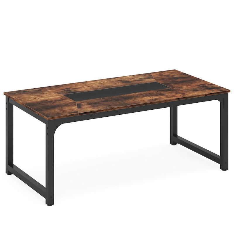 Mesa de comedor rectangular extensible rústica marrón/blanco, para 6-8 personas