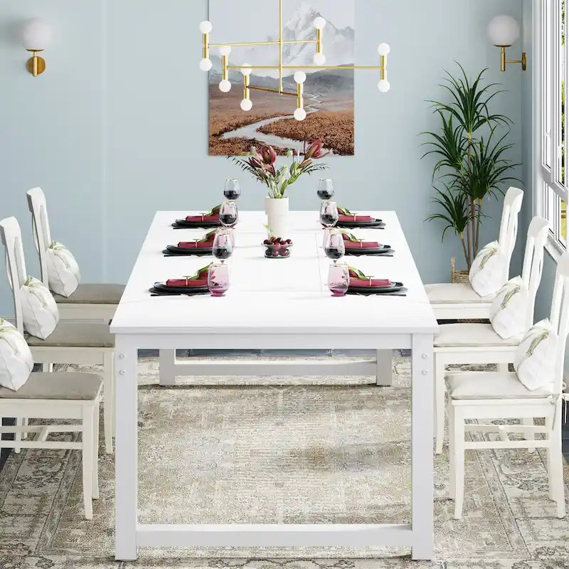 Mesa de comedor rectangular extensible rústica marrón/blanco, para 6-8 personas