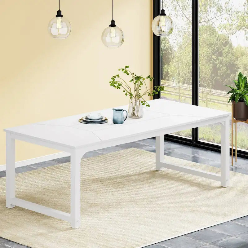 Mesa de comedor rectangular extensible rústica marrón/blanco, para 6-8 personas