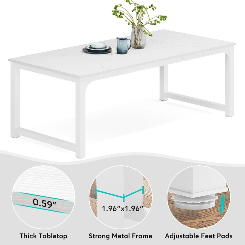 Mesa de comedor rectangular extensible rústica marrón/blanco, para 6-8 personas