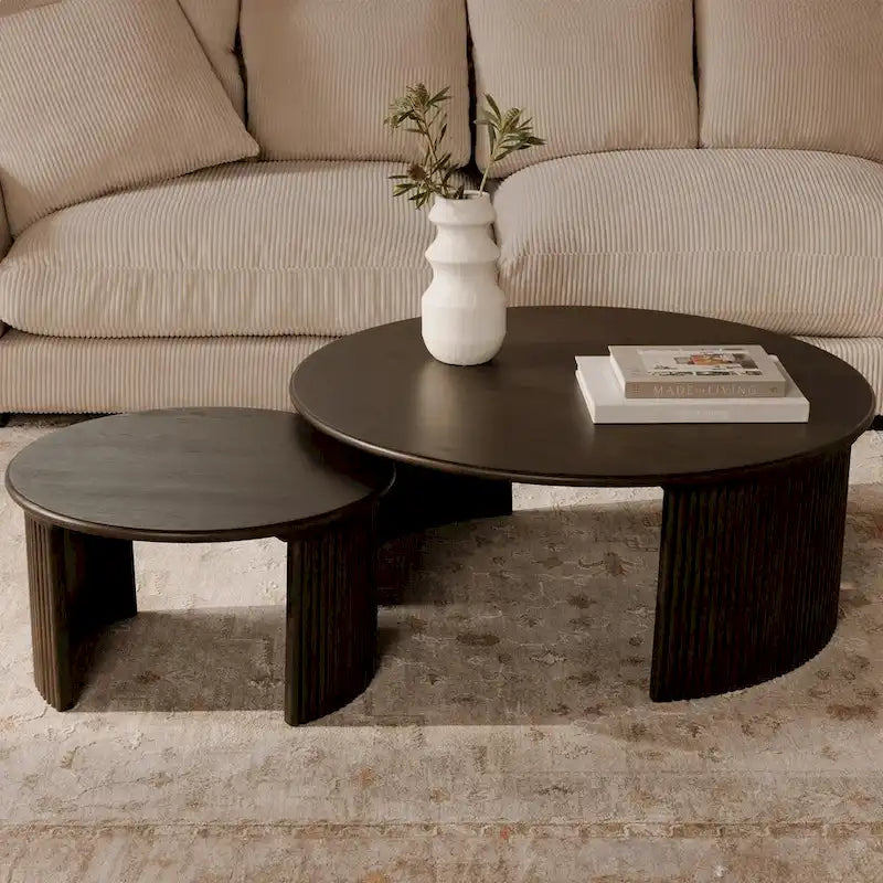 Marrón / Natural, Mesa de centro anidable ovalada, 2–4 plazas