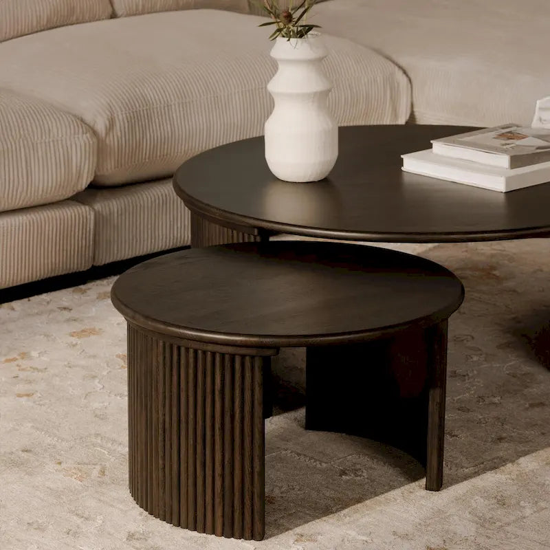 Marrón / Natural, Mesa de centro anidable ovalada, 2–4 plazas
