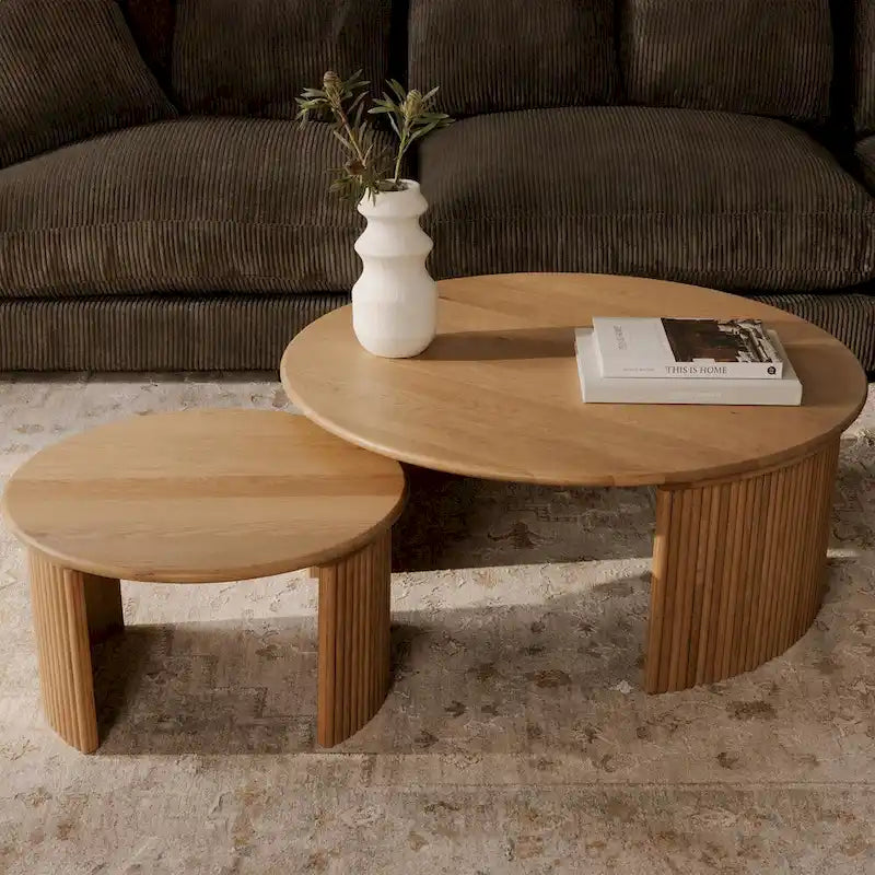 Marrón / Natural, Mesa de centro anidable ovalada, 2–4 plazas