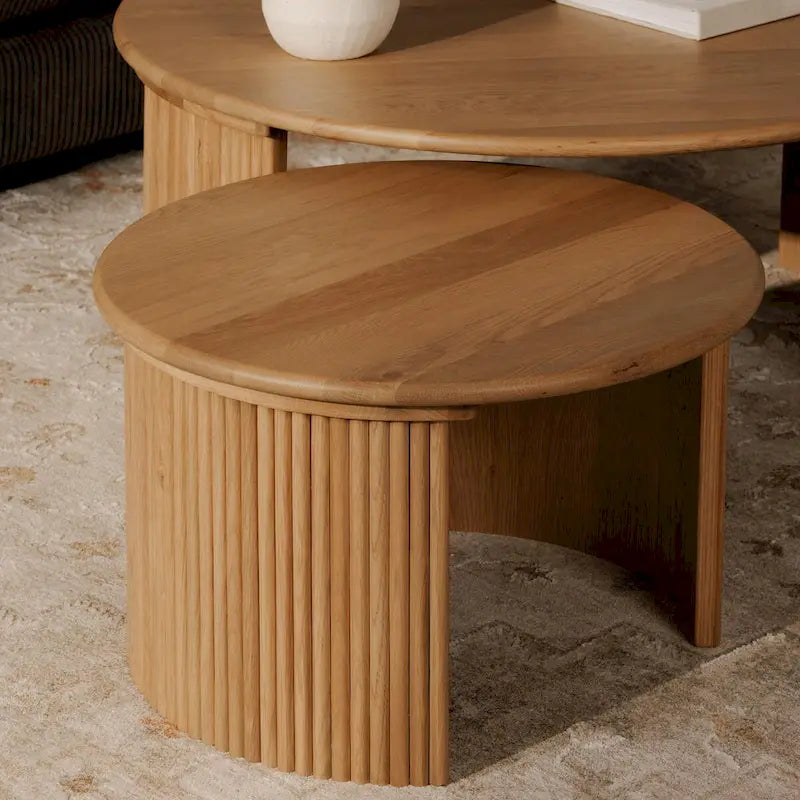 Marrón / Natural, Mesa de centro anidable ovalada, 2–4 plazas